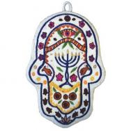Large Embroidered Hamsa - Menorah HEL-4